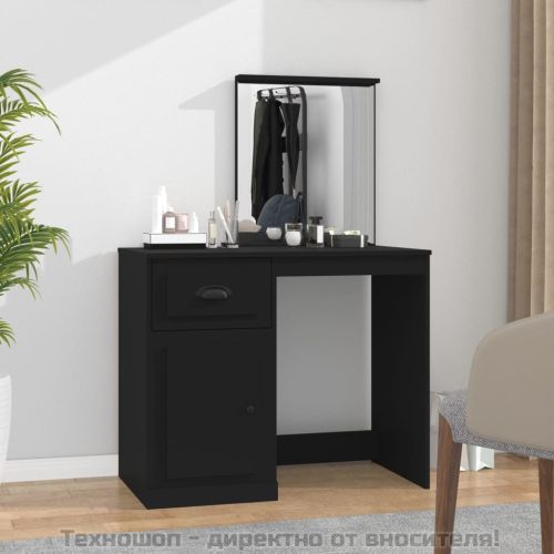 Тоалетка с огледало, черна, 90x50x132,5 см, инженерно дърво