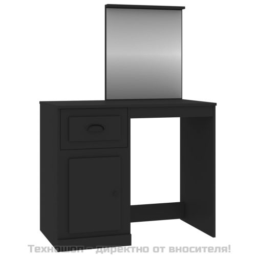 Тоалетка с огледало, черна, 90x50x132,5 см, инженерно дърво