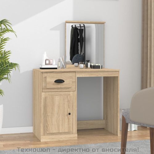 Тоалетка с огледало сонома дъб 90x50x132,5 см инженерно дърво