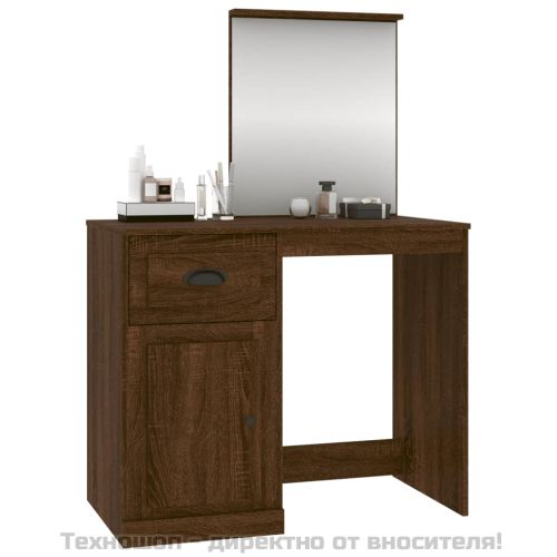 Тоалетка с огледало, Кафяв дъб, 90x50x132,5 см, инженерно дърво