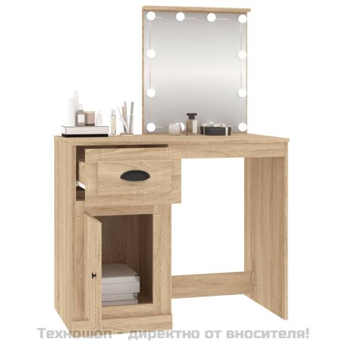 Тоалетка с LED сонома дъб 90x50x132,5 см инженерно дърво