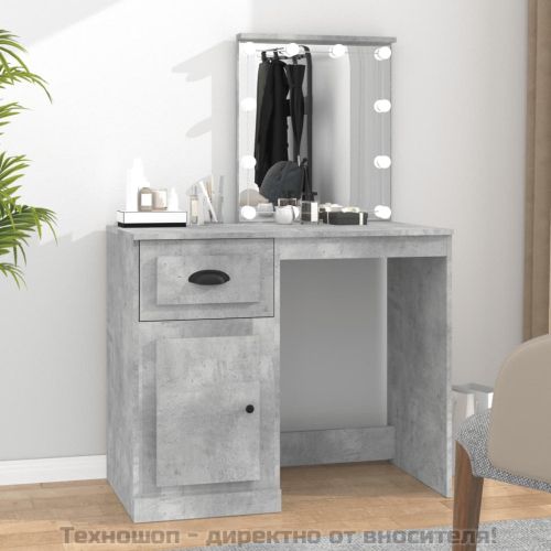 Тоалетка с LED, бетонно сиво, 90x50x132,5 см, инженерно дърво