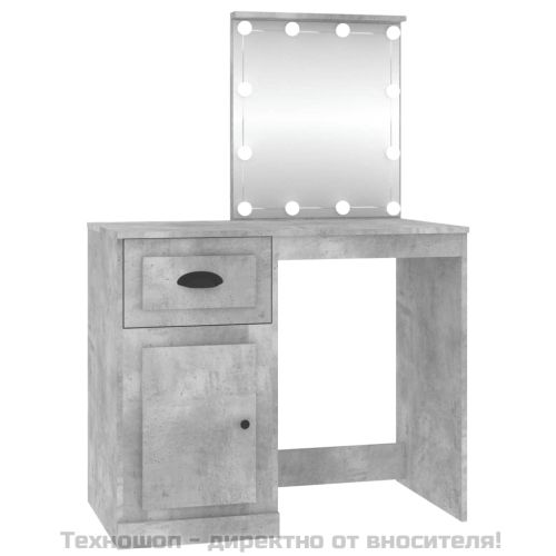 Тоалетка с LED, бетонно сиво, 90x50x132,5 см, инженерно дърво