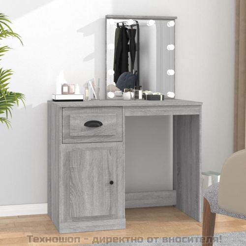 Тоалетка с LED сив сонома 90x50x132,5 см инженерно дърво