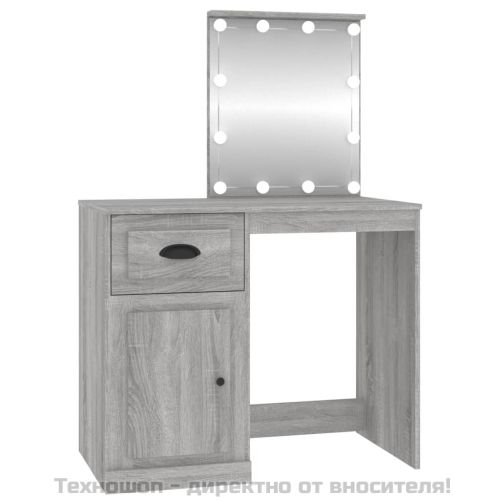 Тоалетка с LED сив сонома 90x50x132,5 см инженерно дърво