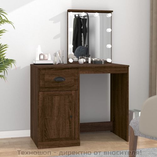 Тоалетка с LED, кафяв дъб, 90x50x132,5см, инженерно дърво