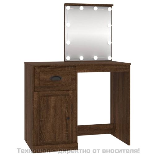 Тоалетка с LED, кафяв дъб, 90x50x132,5см, инженерно дърво