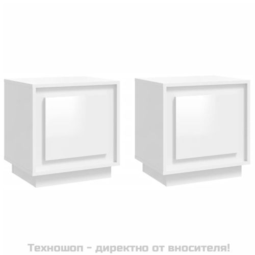 Нощни шкафчета, 2 бр, Бял гланц, 44x35x45 см, инженерно дърво