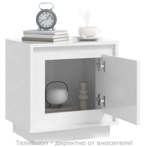 Нощни шкафчета, 2 бр, Бял гланц, 44x35x45 см, инженерно дърво