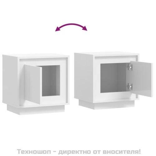 Нощни шкафчета, 2 бр, Бял гланц, 44x35x45 см, инженерно дърво