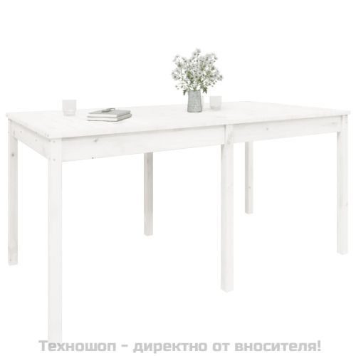 Градинска маса, бяла 159,5x82,5x76 см, борово дърво масив