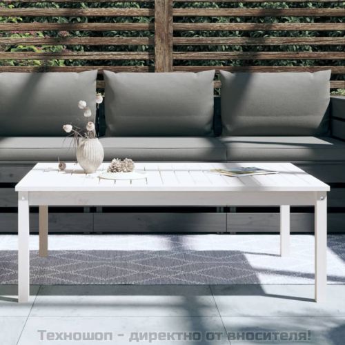 Градинска маса, бяла 121x82,5x45 см, борово дърво масив