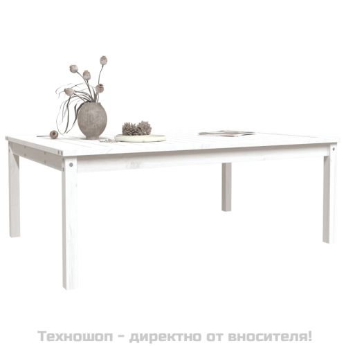 Градинска маса, бяла 121x82,5x45 см, борово дърво масив