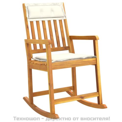 Люлеещ се стол с възглавници, акациево дърво масив