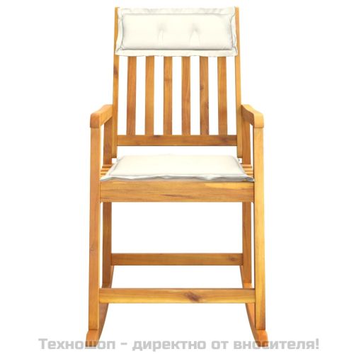 Люлеещ се стол с възглавници, акациево дърво масив