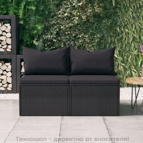Градински средни дивани с възглавници, 2 бр, черни, полиратан