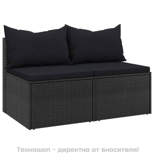 Градински средни дивани с възглавници, 2 бр, черни, полиратан