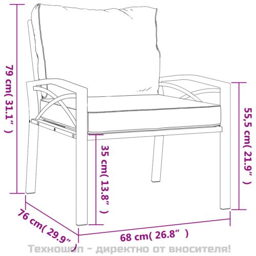 Градински стол със сиви възглавници 68x76x79 см стомана