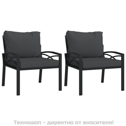 Градински столове със сиви възглавници 2 бр 68x76x79 см стомана