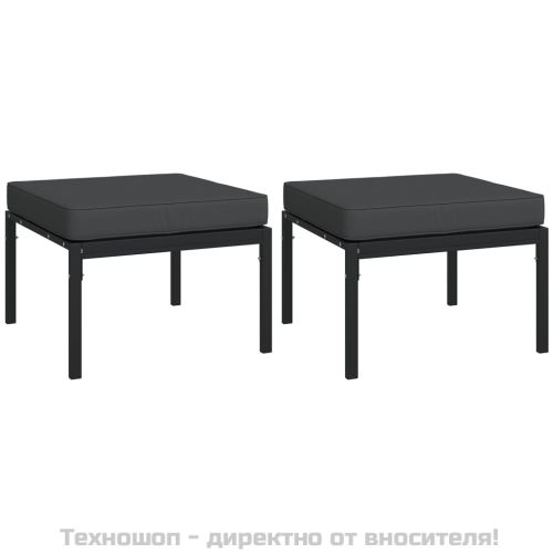 Градински табуретки сиви възглавници 2 бр 60x60x35 см стомана
