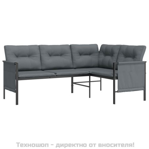 Градински ъглов диван, антрацит, стомана и текстилен