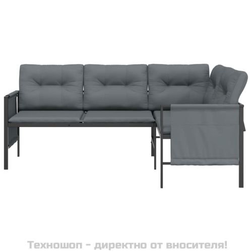 Градински ъглов диван, антрацит, стомана и текстилен