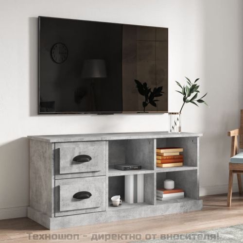 ТВ шкаф, бетонно сиво, 102x35,5x47,5 см, инженерно дърво