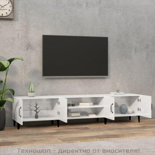 ТВ шкаф, бял гланц, 180x31,5x40 см, инженерно дърво