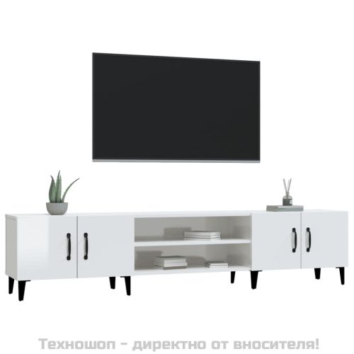 ТВ шкаф, бял гланц, 180x31,5x40 см, инженерно дърво