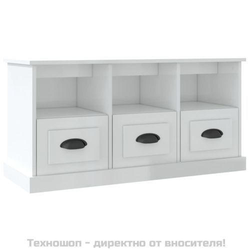 ТВ шкаф бял гланц 100x35x50 см инженерно дърво