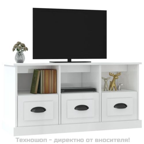 ТВ шкаф бял гланц 100x35x50 см инженерно дърво