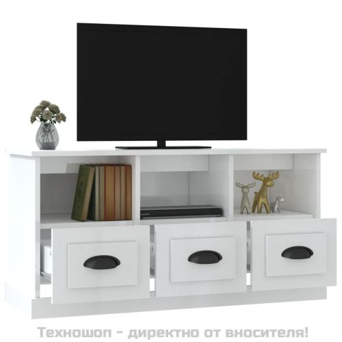 ТВ шкаф бял гланц 100x35x50 см инженерно дърво