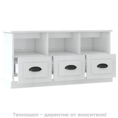 ТВ шкаф бял гланц 100x35x50 см инженерно дърво