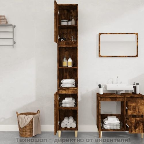 Шкаф за баня, опушен дъб, 30x30x190 см, инженерно дърво