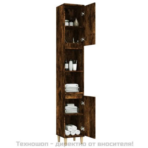 Шкаф за баня, опушен дъб, 30x30x190 см, инженерно дърво