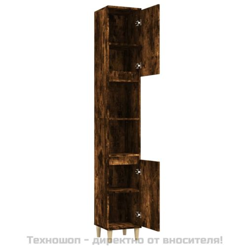 Шкаф за баня, опушен дъб, 30x30x190 см, инженерно дърво