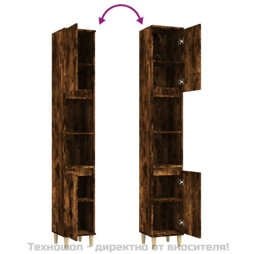 Шкаф за баня, опушен дъб, 30x30x190 см, инженерно дърво