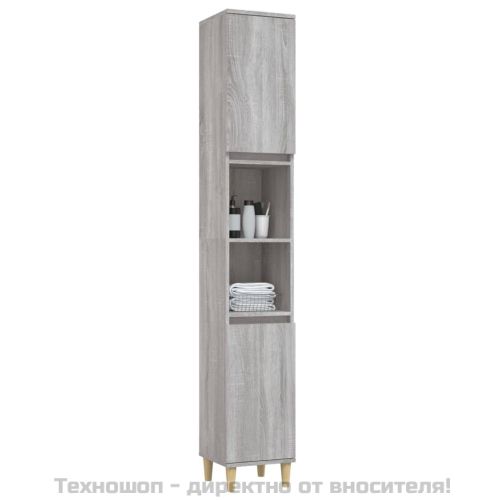 Шкаф за баня, сив сонома, 30x30x190 см, инженерно дърво