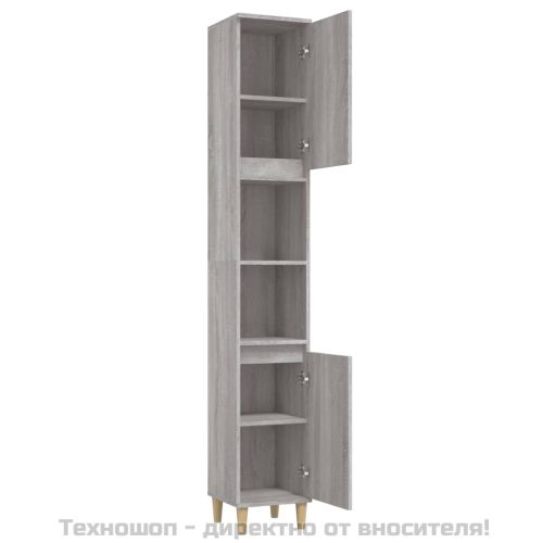 Шкаф за баня, сив сонома, 30x30x190 см, инженерно дърво