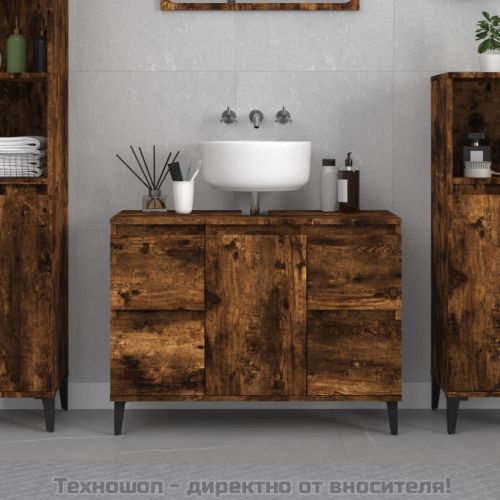 Шкаф за мивка, опушен дъб, 80x33x60 см, инженерно дърво