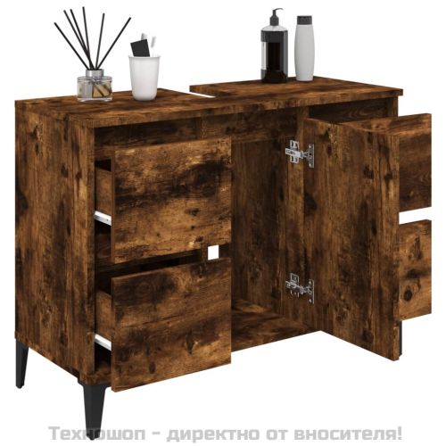 Шкаф за мивка, опушен дъб, 80x33x60 см, инженерно дърво