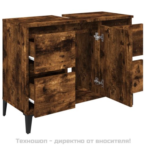 Шкаф за мивка, опушен дъб, 80x33x60 см, инженерно дърво