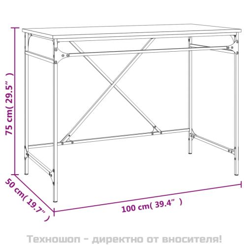 Бюро, опушен дъб, 100x50x75 см, инженерно дърво и желязо