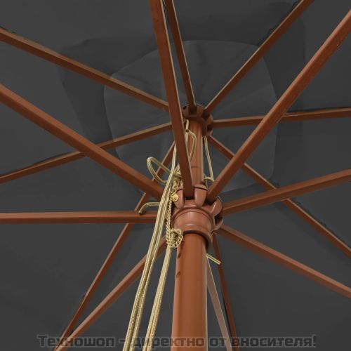 Градински чадър с дървен прът, антрацит, 300x300x273 см