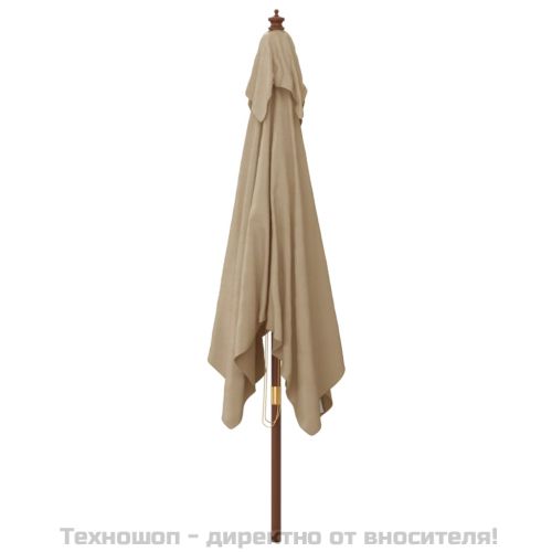 Градински чадър с дървен прът, таупе, 300x300x273 см