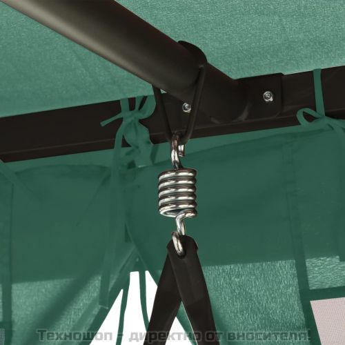 Градинска беседка с люлееща се пейка, зелен плат и стомана