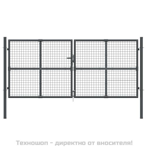 Градинска мрежеста порта, антрацит, 300x125 см, поцинкована стомана