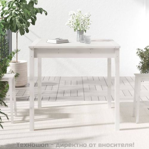 Градинска маса, бяла, 82,5x82,5x76 см, борово дърво масив