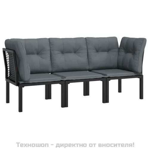 Градински лаундж комплект 3 части черно и сиво полиратан