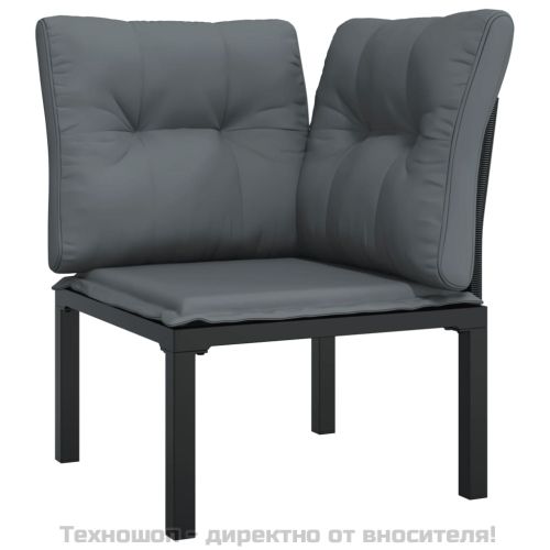 Градински лаундж комплект 3 части черно и сиво полиратан